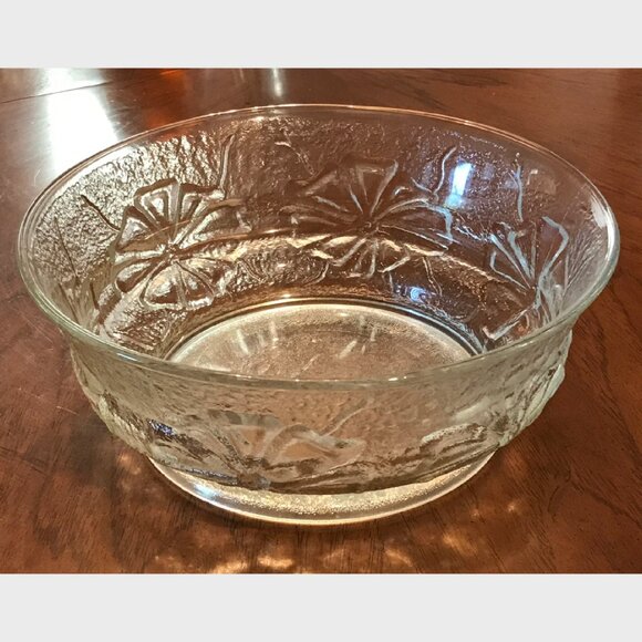 Vintage ANCHOR HOCKING "Rainflower" Clear Glass Bowl 10" - Picture 2 of 7